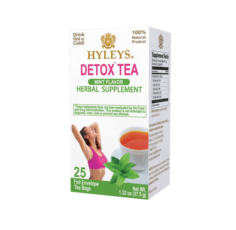 Hyleys Wellness Tea Detox & Mint, 25 Foil-Wrapped Tea Bags 1.32 oz Box | TG Gourmet