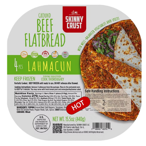 Skinny Crust Lahmacun Ground Beef Flatbread Spicy Hot, 4-Piece | TG Gourmet