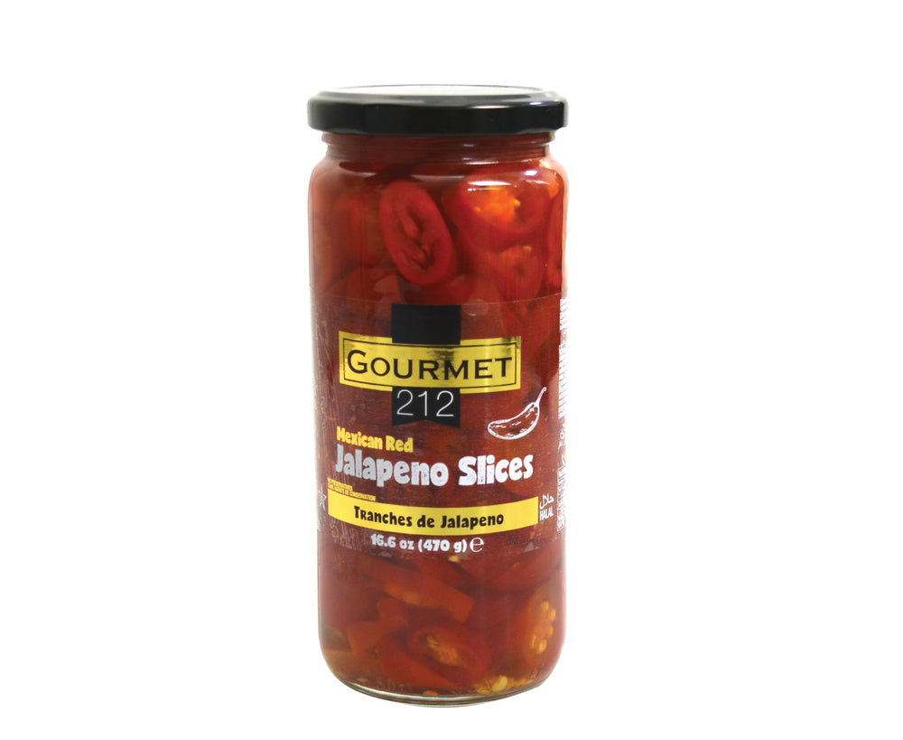 Gourmet212 Red Jalapeno Slices 16.9 fl oz (500cc) Jar - Ruby Heat Rings | TG Gourmet
