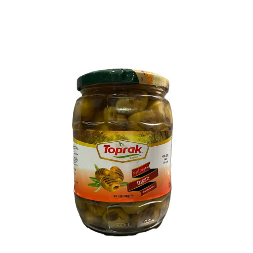 Toprak Grilled (Izgara) Green Olives 141/170, 14.1 oz (400g) Jar | TG Gourmet