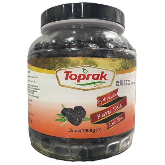 Toprak Kuru Sele Dry-Cured Black Olives 35.3 oz (1 kg) Glass Jar | TG Gourmet