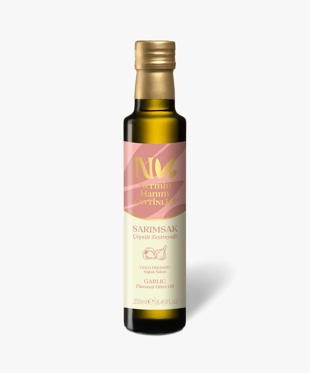 Premium Garlic Infused Olive Oil - Nermin Hanim Artisan EVOO, 8.45 Fl Oz - TGGOURMET
