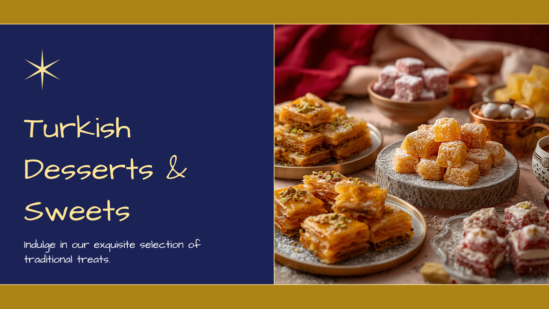 Turkish desserts and sweets guide cover with baklava, Turkish delight (lokum) and halva — TG Gourmet