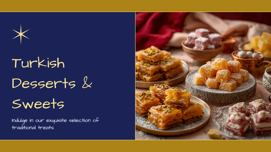 Turkish desserts and sweets guide cover with baklava, Turkish delight (lokum) and halva — TG Gourmet