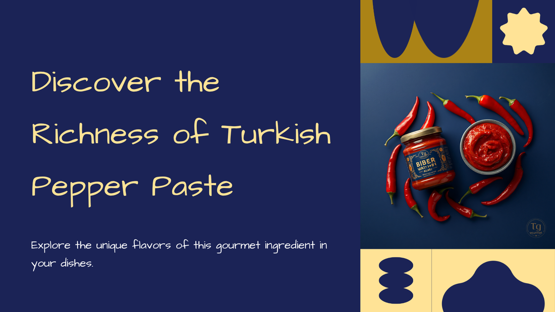 Jar and bowl of red Turkish pepper paste biber salcasi with fresh red peppers - TG Gourmet