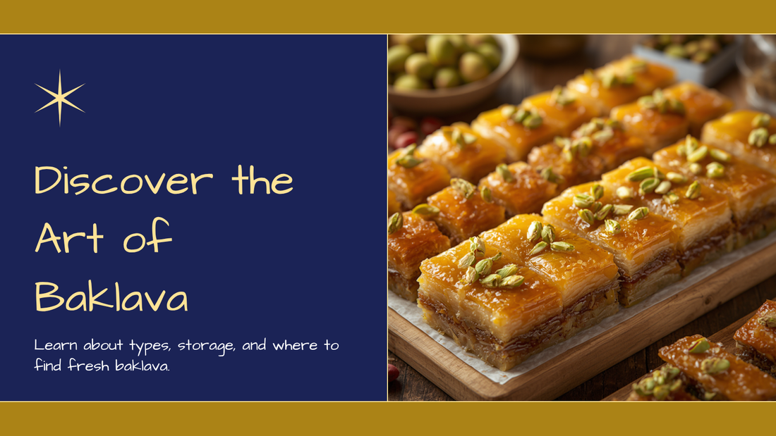 Fresh Turkish baklava topped with pistachios