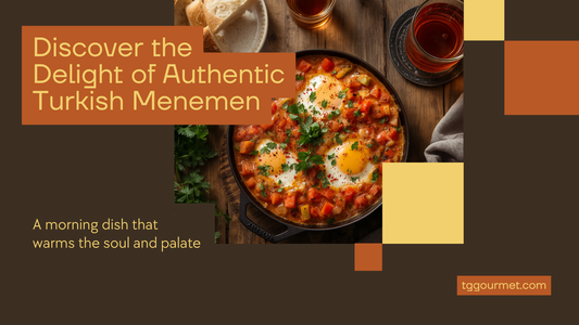 Turkish menemen scrambled eggs with tomatoes and peppers in a cast-iron pan