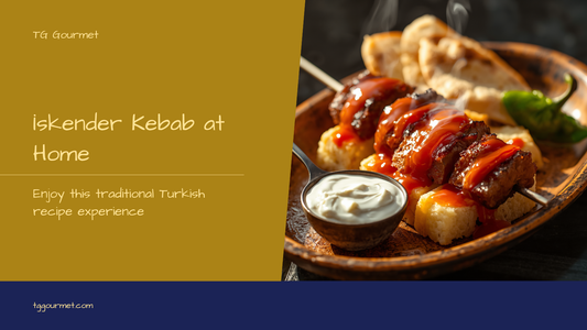 İskender kebab on a platter: sliced döner meat over pide bread with tomato sauce, melted butter, and thick strained yogurt