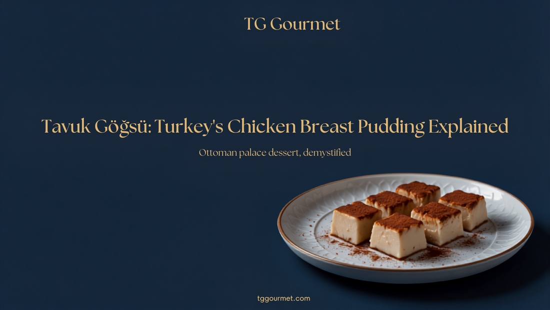 Cinnamon-dusted slices of tavuk göğsü, Turkish chicken breast milk pudding, on a white plate at a muhallebici pudding shop