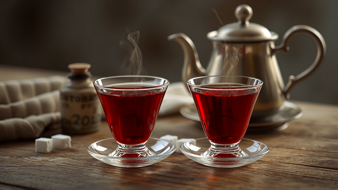 Authentic Turkish tea in tulip-shaped glasses with a caydanlik teapot
