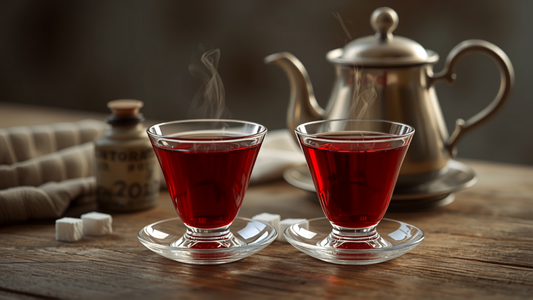 Authentic Turkish tea in tulip-shaped glasses with a caydanlik teapot