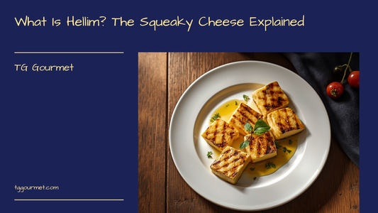 Graphic cover reading What Is Hellim (Halloumi)? The Squeaky Cheese Explained, with an illustration of golden grilled halloumi slices