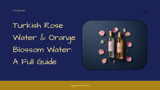 Graphic cover with bottles of Turkish rose water and orange blossom water surrounded by damask rose petals and orange blossoms, with the guide title overlaid.