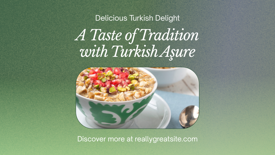 A bowl of Turkish aşure (Noah's Pudding) topped with pomegranate seeds, walnuts, cinnamon, and dried fruit