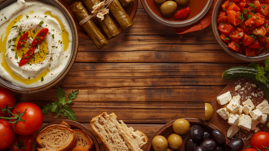 Turkish summer mezze table with assorted cold dishes