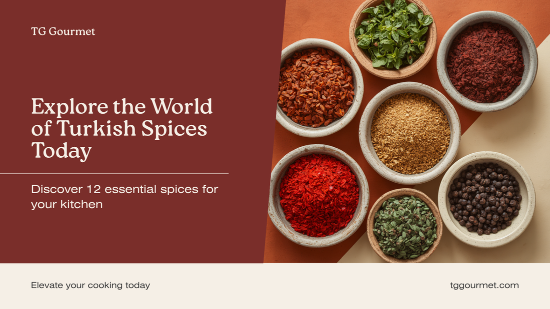 Assortment of essential Turkish spices in small bowls