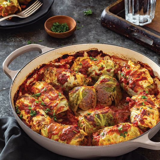 Stuffed cabbage rolls recipe with rice and tomato sauce