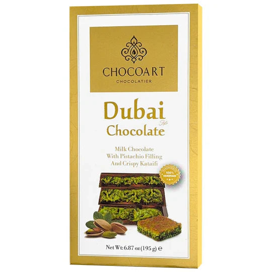 ChocoArt Dubai Chocolate 6.9 oz (195g) Bar - Pistachio Kadayif Fill | TG Gourmet
