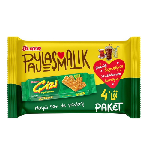 Ulker Cizi Crispy Salted Plain Crackers 2.47 oz (70g) Snack Bag, 4-Pack | TG Gourmet
