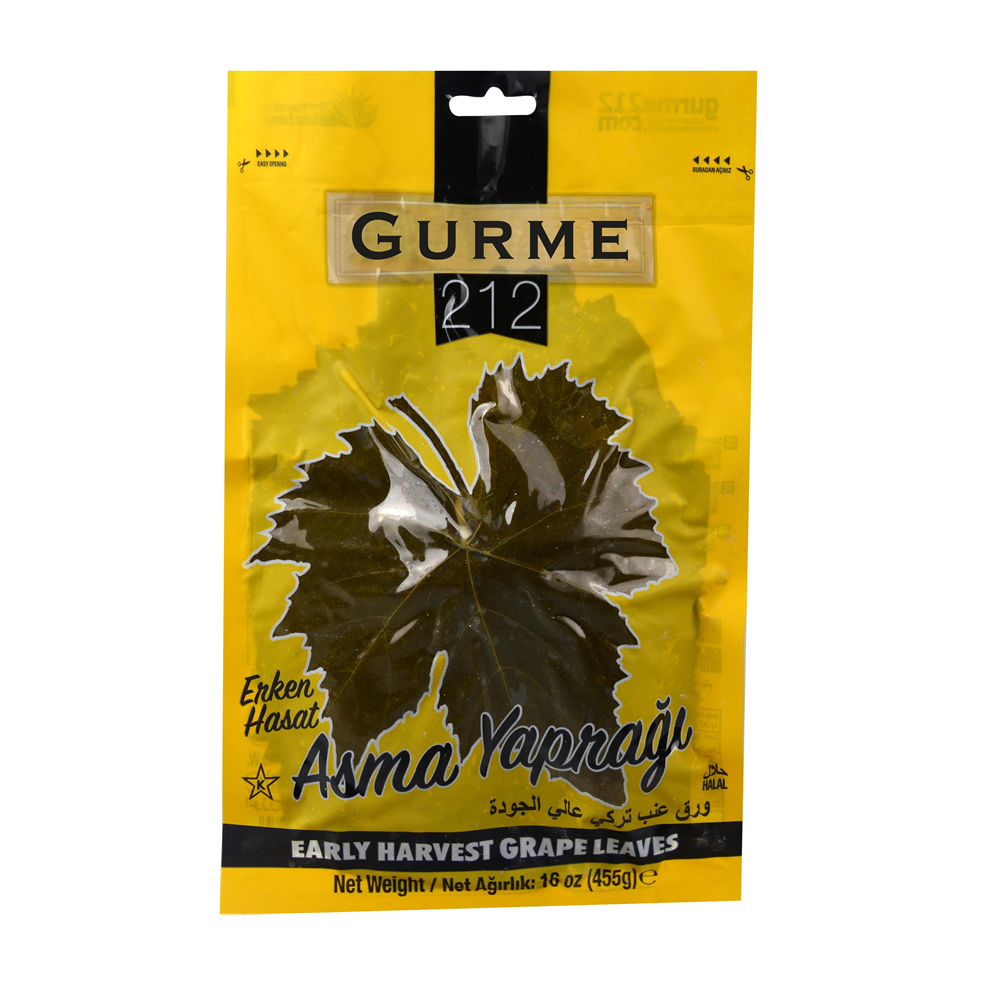Gurme212 Grape Leaves in Brine 16 oz (454g) Pouch - Roll-Your-Own Dolma | TG Gourmet