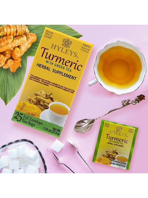 HYLEYS TURMERIC WITH GREEN TEA 1.32oz 25 Tea Bags - Authentic Turkish & Mediterranean Food | TG Gourmet