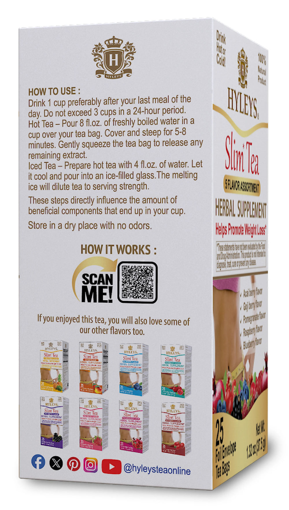 HYLEYS SLIM TEA 5 FLAVOR ASSORTMENT1.32oz x 25 pcs - Authentic Turkish & Mediterranean Food | TG Gourmet