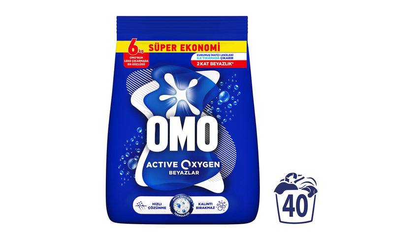 Omo Active Oxygen Laundry Detergent Powder for Whites, 13.2 lbs (6kg)