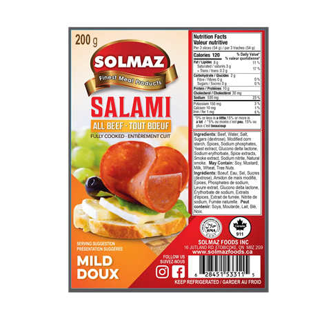 SOLMAZ SLICED BEEF SALAMI MILD (HALAL) 8 OZ (227GR) - Authentic Turkish & Mediterranean Food | TG Gourmet