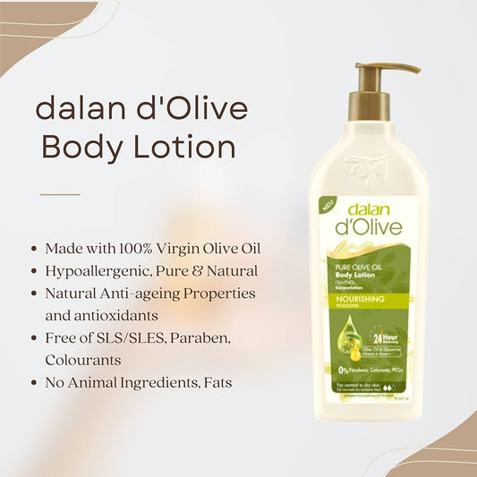 d'Olive HAND & BODY LOTION WITH PUMP | 13.5 fl.oz (400ml) - Authentic Turkish & Mediterranean Food | TG Gourmet
