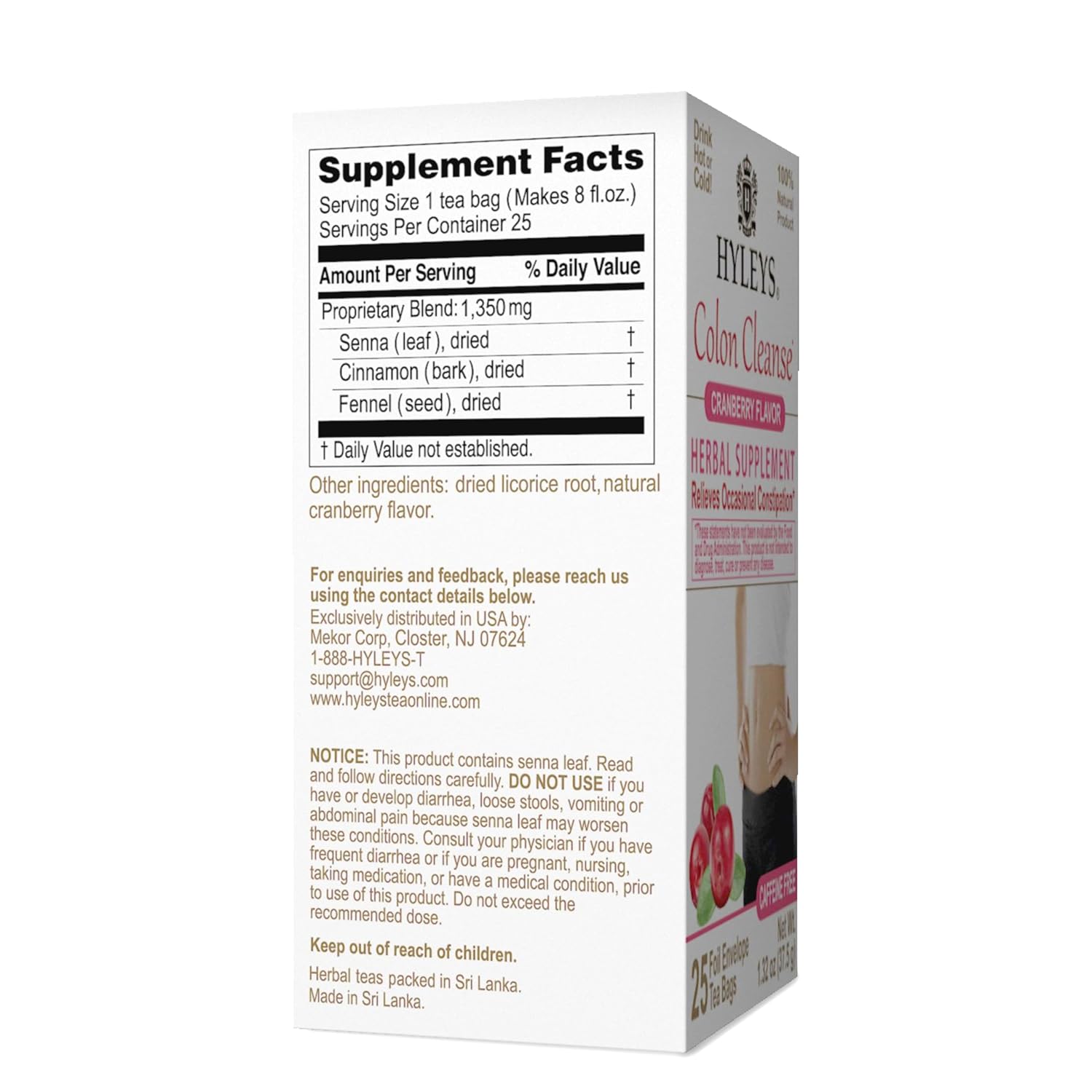 HYLEYS COLON CLEANSE CRANBERRY 1.32oz X 25pc - Authentic Turkish & Mediterranean Food | TG Gourmet