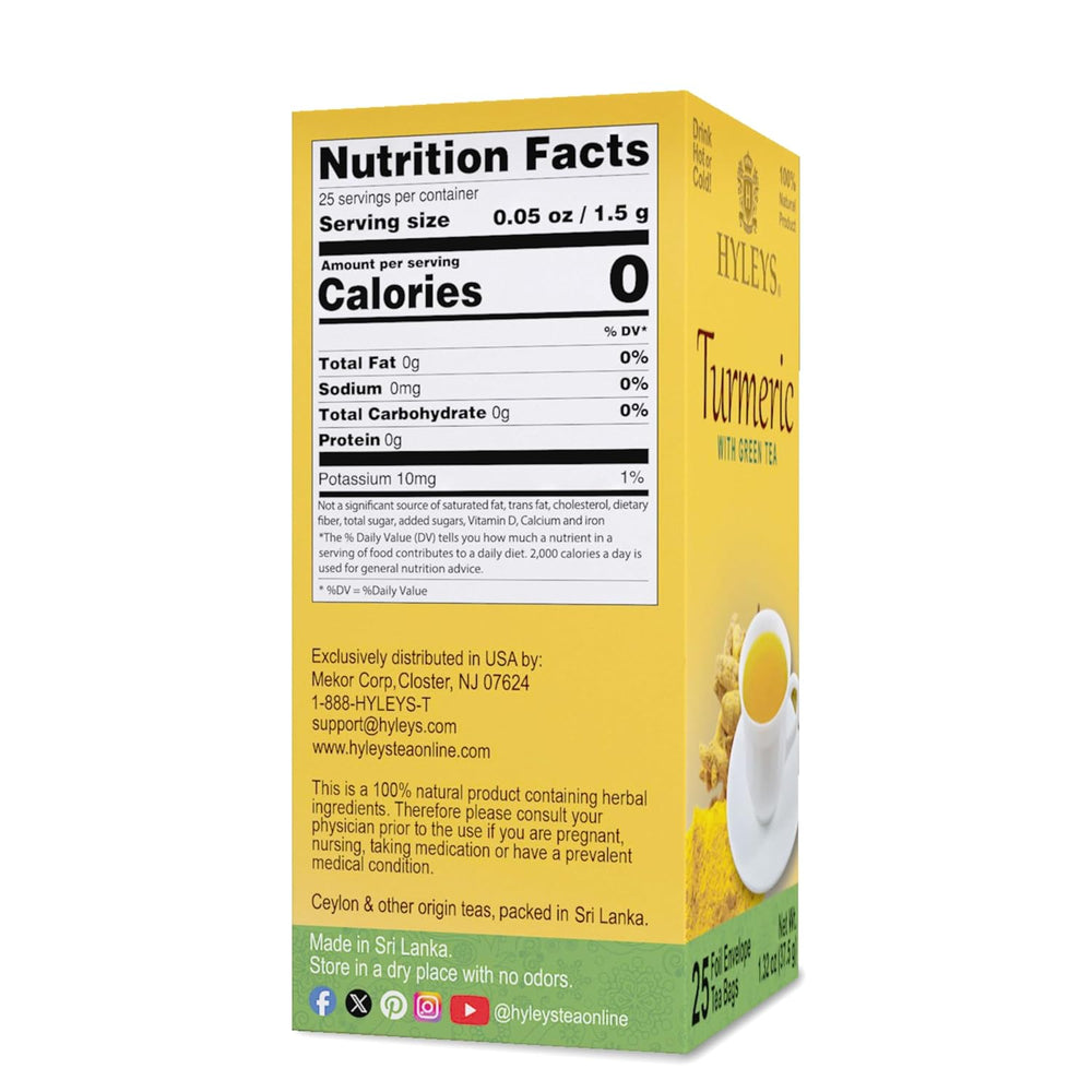 HYLEYS TURMERIC WITH GREEN TEA 1.32oz 25 Tea Bags - Authentic Turkish & Mediterranean Food | TG Gourmet