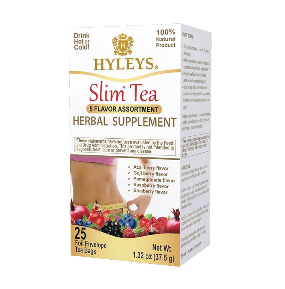 Hyleys Slim Tea 5-Flavor Assortment, 25 Tea Bags 1.32 oz Variety Box (Kosher) | TG Gourmet