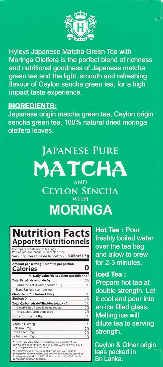 HYLEYS WELLNESS TEA MATCHA & MORINGA 1.32oz - Authentic Turkish & Mediterranean Food | TG Gourmet