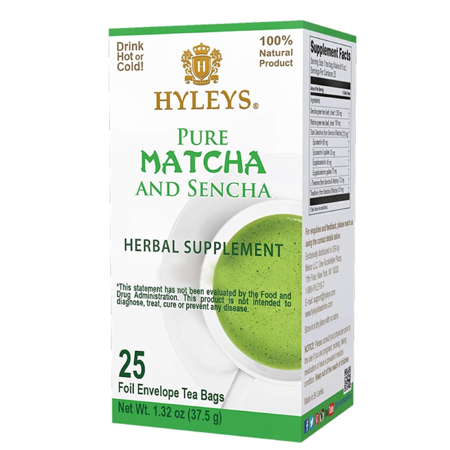 HYLEYS WELLNESS TEA MATCHA & MINT 1.32oz - Authentic Turkish & Mediterranean Food | TG Gourmet