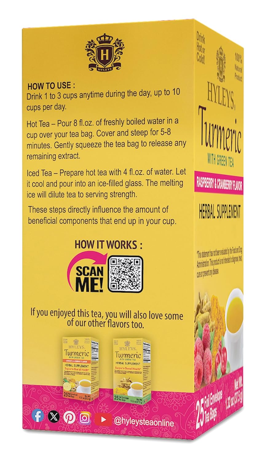 HYLEYS TURMERIC, RASPBERRY & CRANBERRY | W/GREEN TEA 1.32oz - Authentic Turkish & Mediterranean Food | TG Gourmet