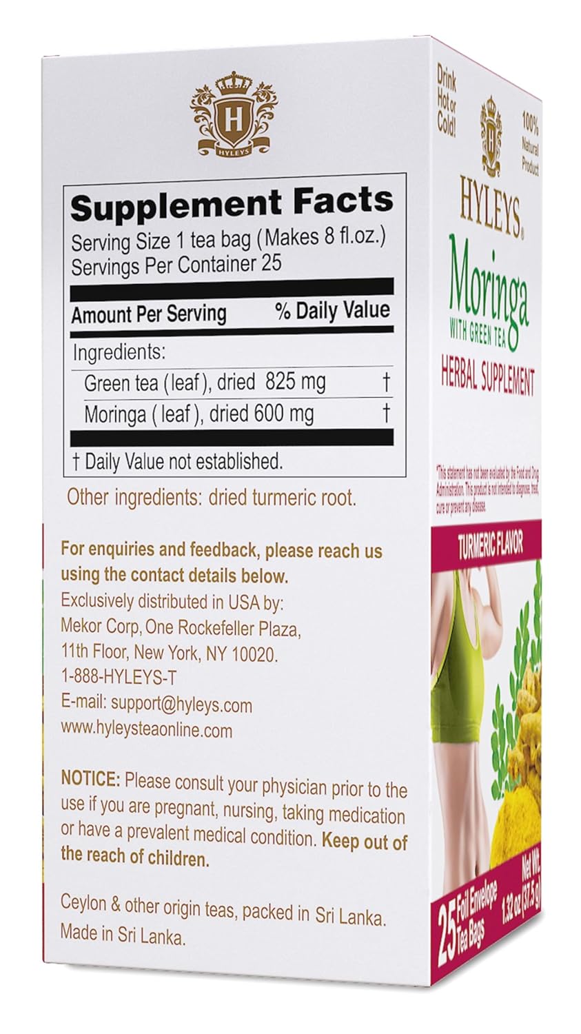 HYLEYS WELLNESS TEA MORINGA OLEIFERA & TURMERIC 1.32oz - Authentic Turkish & Mediterranean Food | TG Gourmet