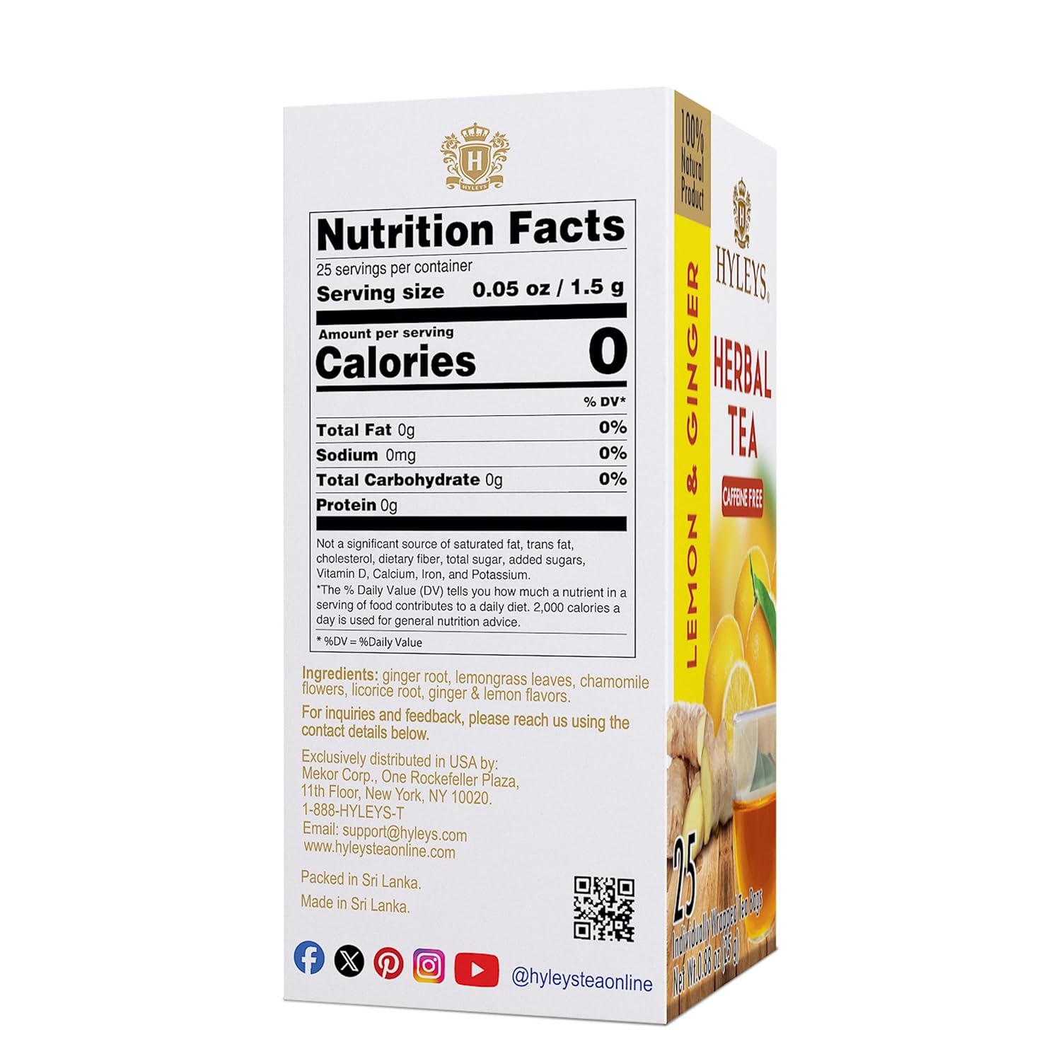 HYLEYS CAFFEINE FREE || LEMON & GINGER || HERBAL TEA 0.88 oz - Authentic Turkish & Mediterranean Food | TG Gourmet