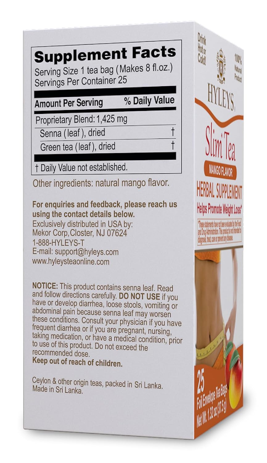 HYLEYS Slim Tea HERBAL SUPPLEMENT MANGO 1.32oz X 25pc - Authentic Turkish & Mediterranean Food | TG Gourmet