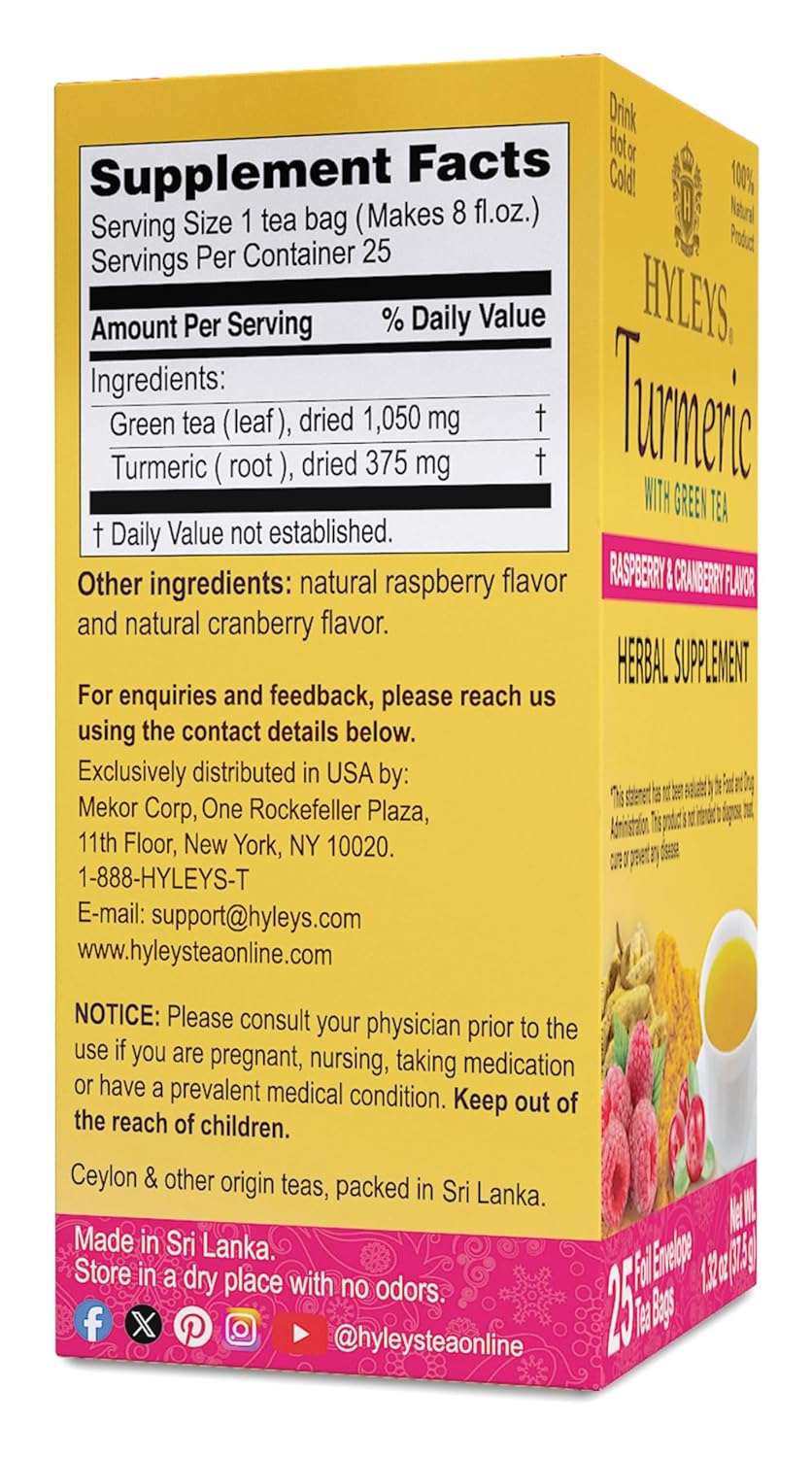 HYLEYS TURMERIC, RASPBERRY & CRANBERRY | W/GREEN TEA 1.32oz - Authentic Turkish & Mediterranean Food | TG Gourmet