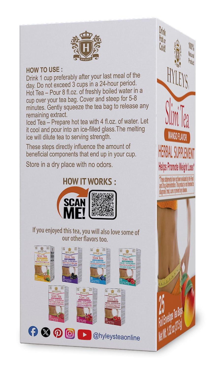 HYLEYS Slim Tea HERBAL SUPPLEMENT MANGO 1.32oz X 25pc - Authentic Turkish & Mediterranean Food | TG Gourmet