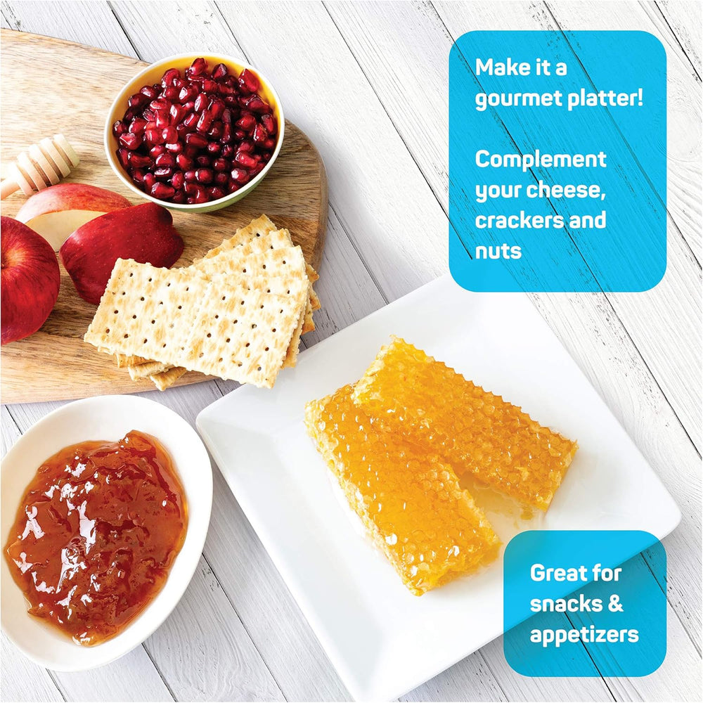 Honeycomb honey served with cheese and bread on a Turkish breakfast board
