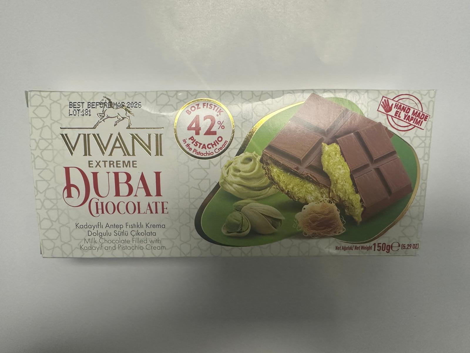Bonart Vivani Dubai Chocolate – 5.29 oz (150 g) - Authentic Turkish & Mediterranean Food | TG Gourmet