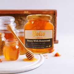 BOLIO HONEYCOMB IN HONEY in GLASS JAR 454 GR (16 OZ) - Authentic Turkish & Mediterranean Food | TG Gourmet