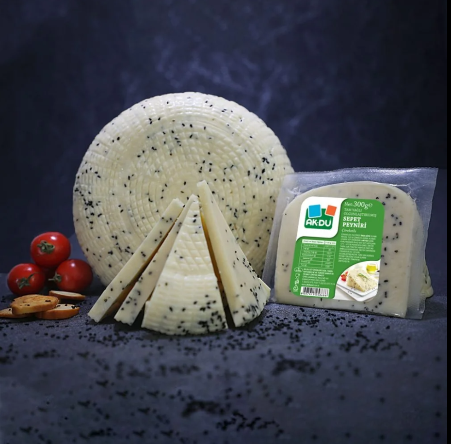 AKDU Traditional Basket Cheese with Black Cumin 10.6 oz (300 g ) (Corokotlu Sepet Peyniri) - Authentic Turkish & Mediterranean Food | TG Gourmet