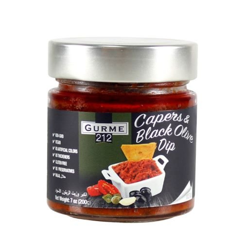 Gurme212 Capers & Black Olive Dip Sauce 7 oz Jar - Briny Tapenade Style | TG Gourmet