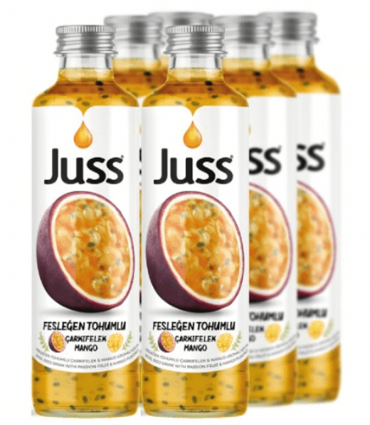 JUSS PASSIONFRUIT/MANGO BASIL SEED DRINK 8.45 OZ (250ML) (GLASS BOTTLE) - TULUMBA