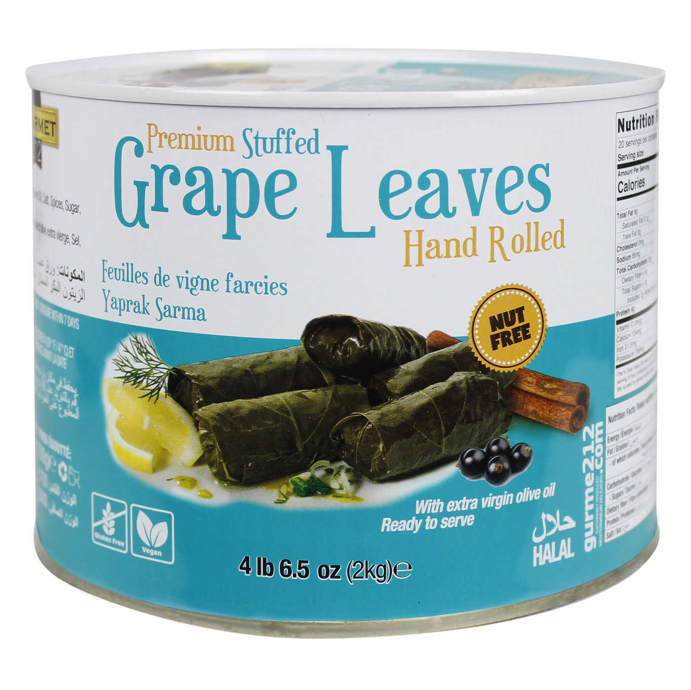Gurme212 Premium Stuffed Grape Leaves 4 lb 6.5 oz Tray - Gathering Size | TG Gourmet