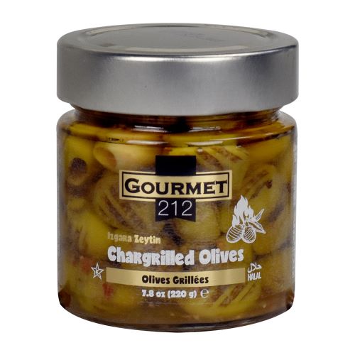 Gourmet212 Chargrilled Green Olives Pitted 7.7 oz Jar - Smoky Meze | TG Gourmet