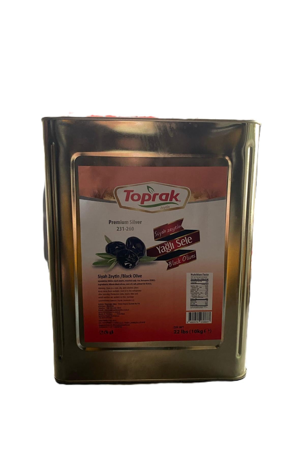 Toprak_Yagli Sele Siyah Zeytin_Tin_231/260_352.7 OZ (10KG) - Authentic Turkish & Mediterranean Food | TG Gourmet