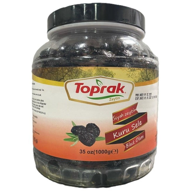 Toprak Kuru Sele Dry-Cured Black Olives 35.3 oz (1 kg) Glass Jar | TG Gourmet